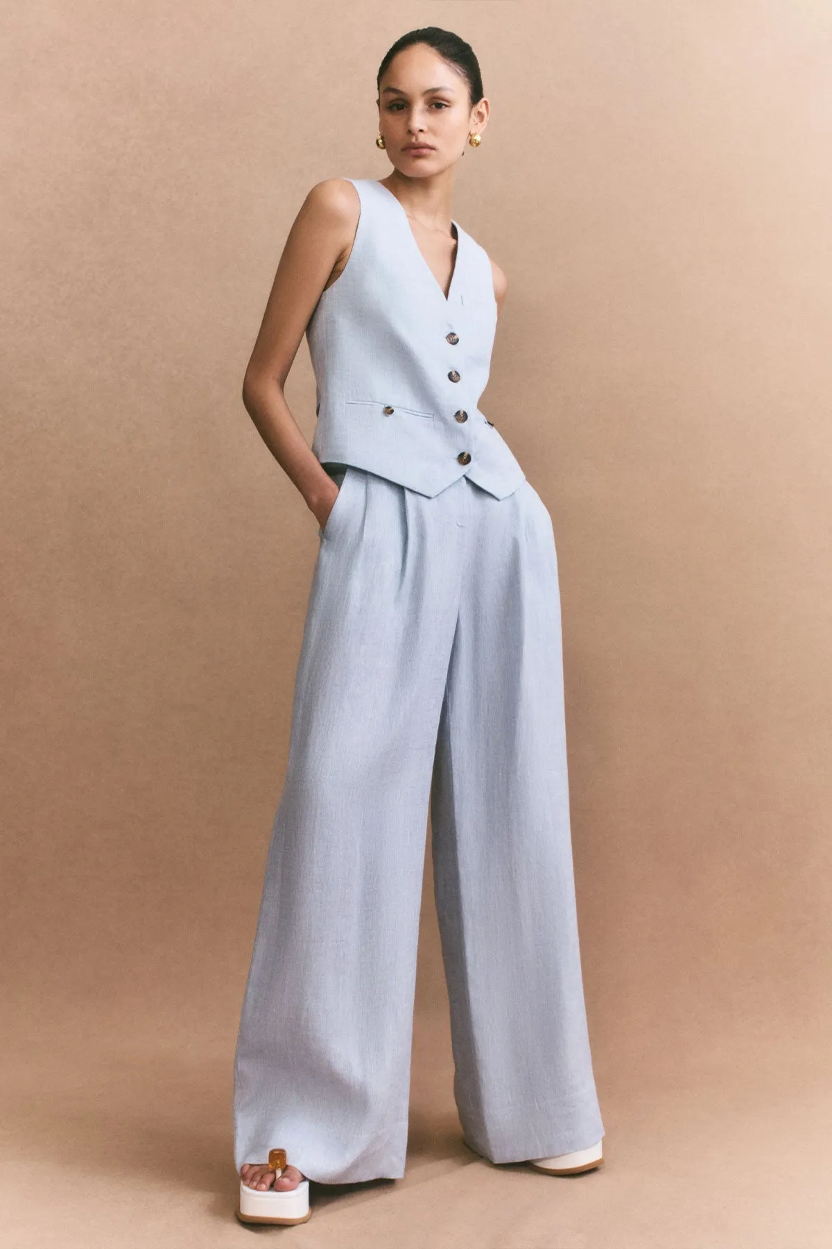 BRISA OVERSIZED TAILORED VEST - ICE BLUE