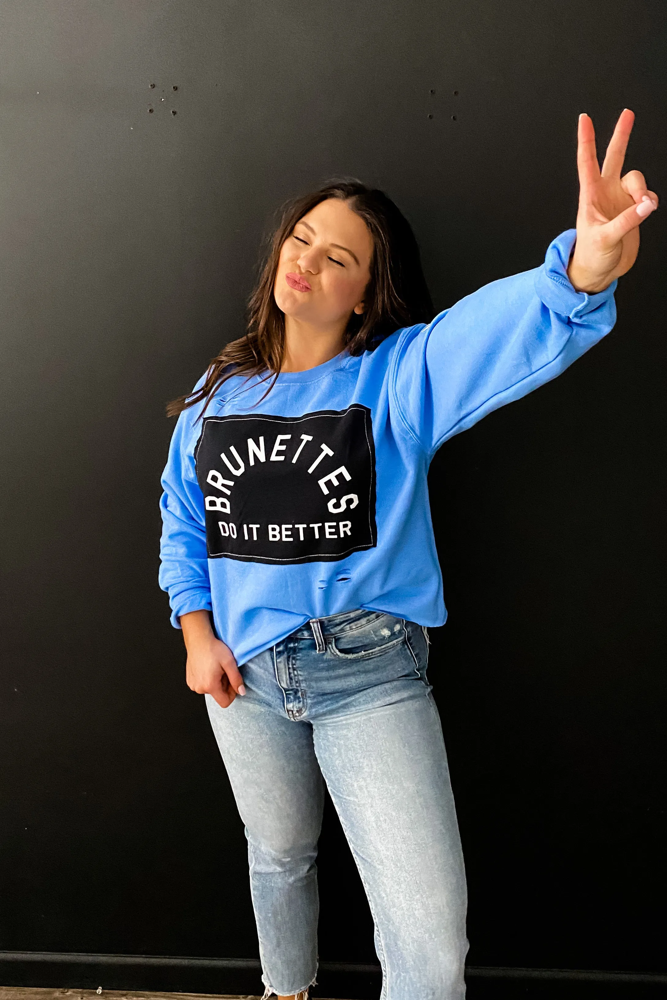 Brunettes in Blue Sweatshirt