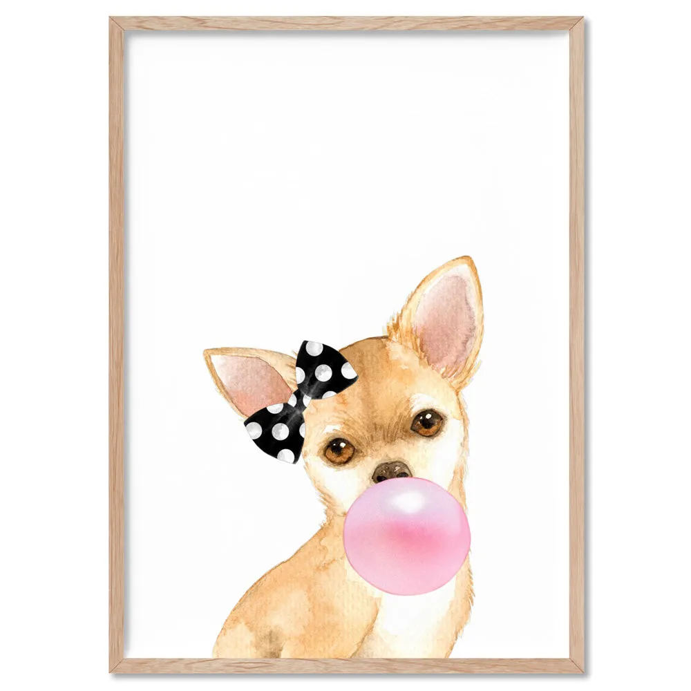 Bubblegum Chihuahua Spotty Bow | Pink Bubble - Art Print