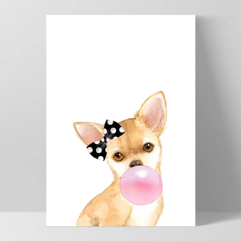 Bubblegum Chihuahua Spotty Bow | Pink Bubble - Art Print