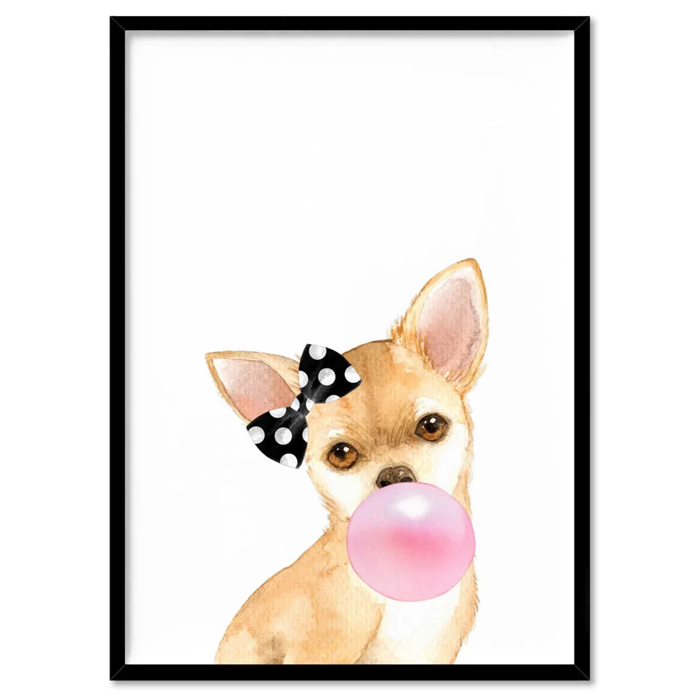 Bubblegum Chihuahua Spotty Bow | Pink Bubble - Art Print