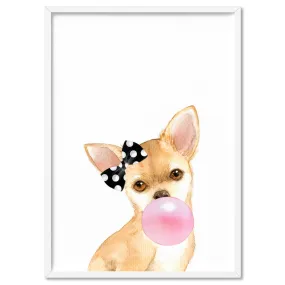 Bubblegum Chihuahua Spotty Bow | Pink Bubble - Art Print