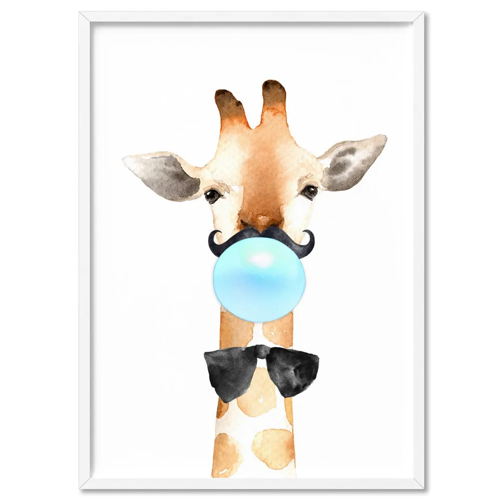 Bubblegum Giraffe Moustache | Blue Bubble - Art Print