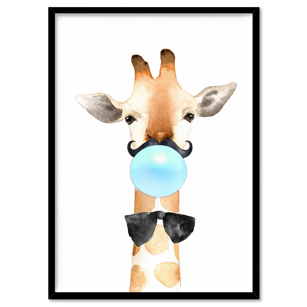 Bubblegum Giraffe Moustache | Blue Bubble - Art Print