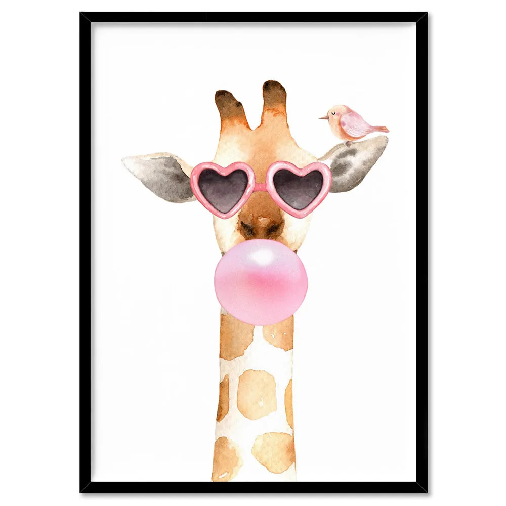 Bubblegum Giraffe Sunnies | Pink Bubble - Art Print