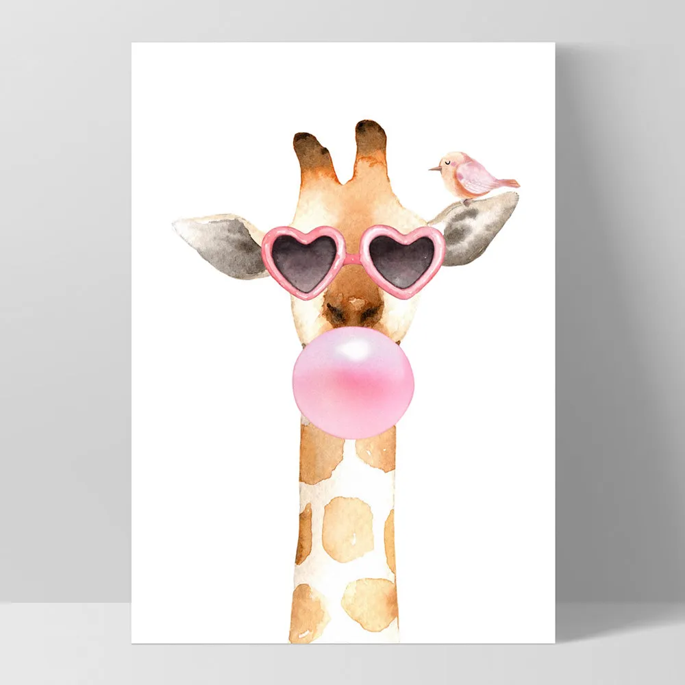 Bubblegum Giraffe Sunnies | Pink Bubble - Art Print