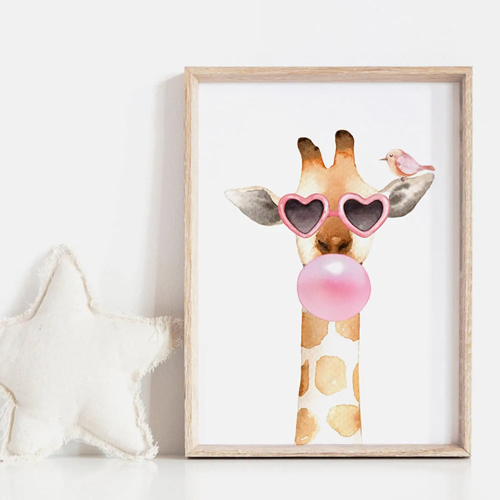 Bubblegum Giraffe Sunnies | Pink Bubble - Art Print