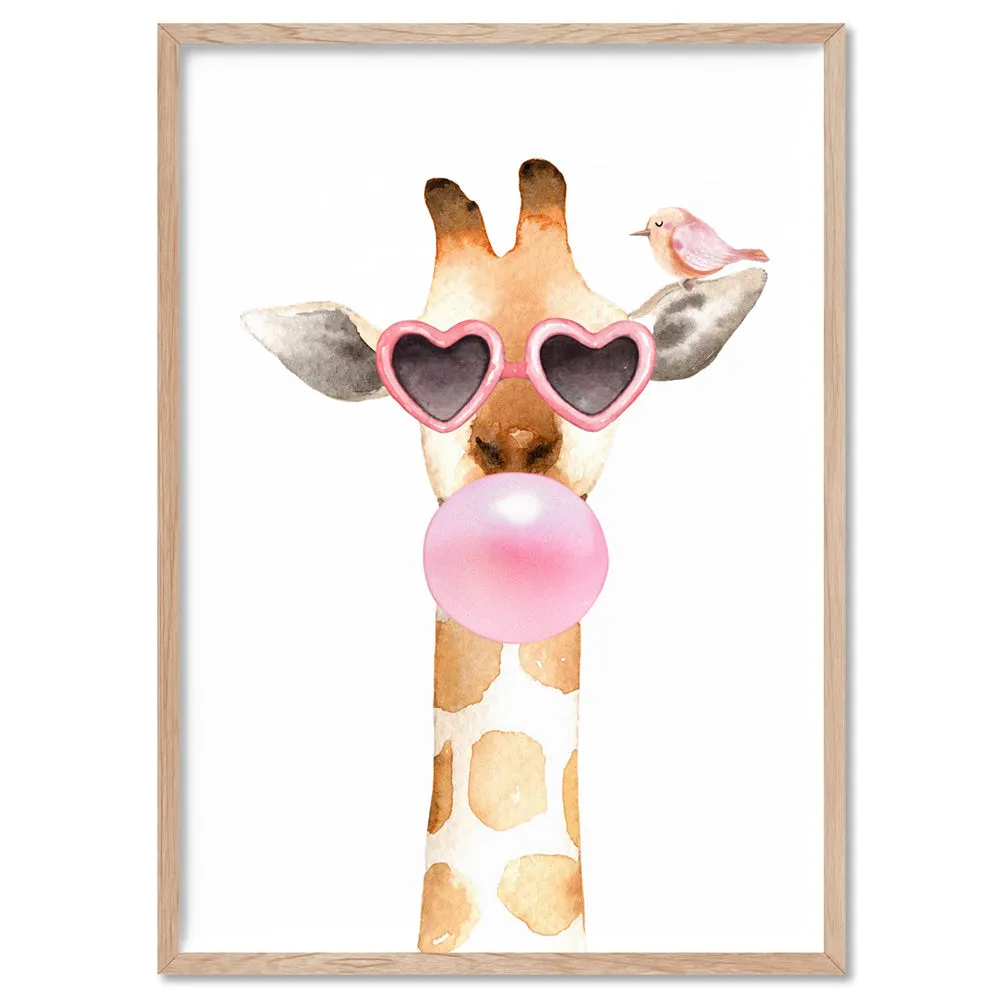 Bubblegum Giraffe Sunnies | Pink Bubble - Art Print