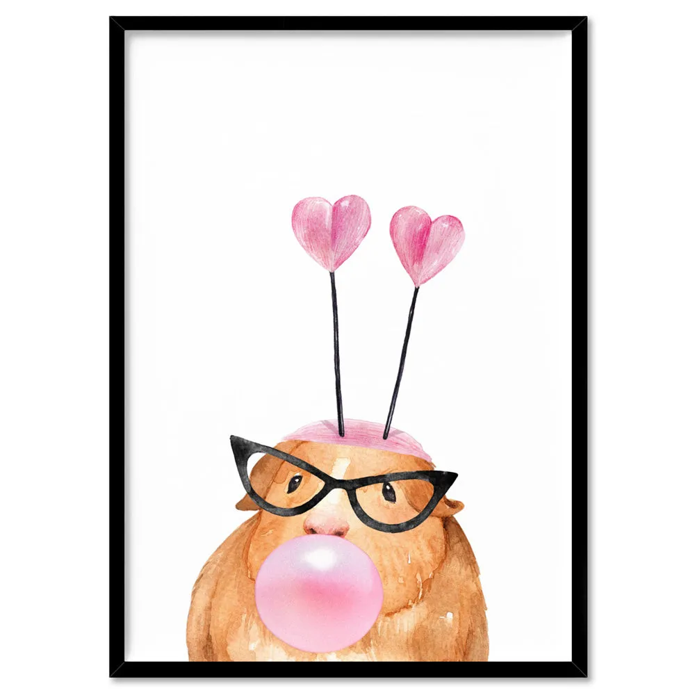 Bubblegum Guinea Pig Retro Sunnies | Pink Bubble - Art Print