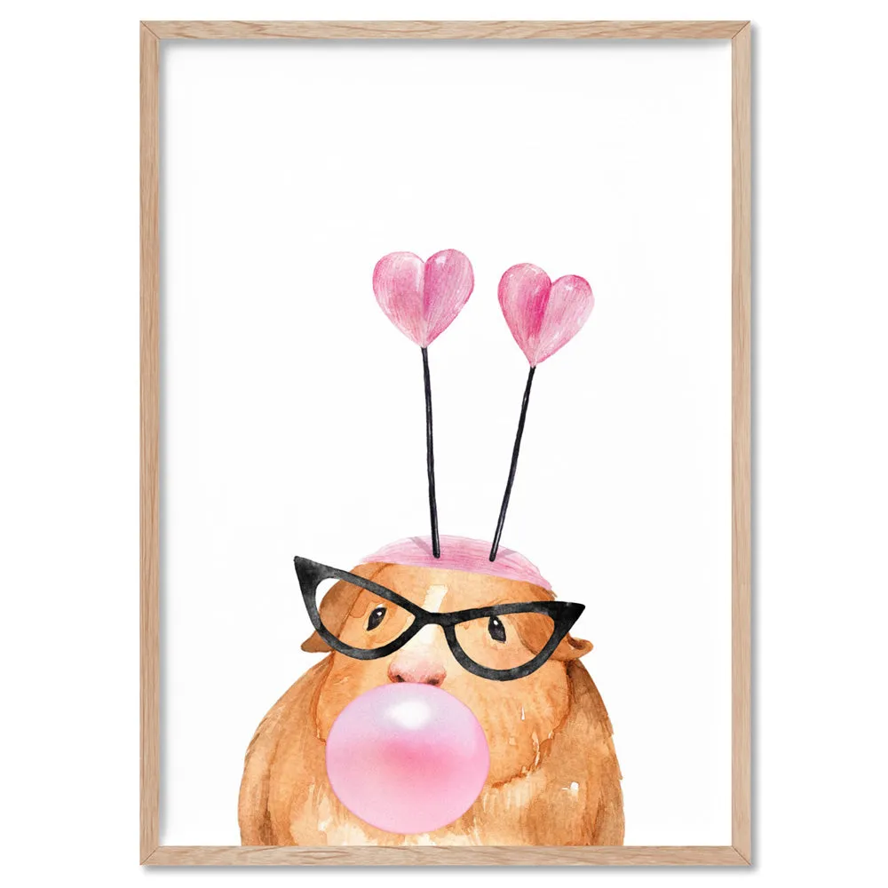 Bubblegum Guinea Pig Retro Sunnies | Pink Bubble - Art Print