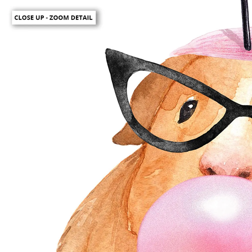 Bubblegum Guinea Pig Retro Sunnies | Pink Bubble - Art Print