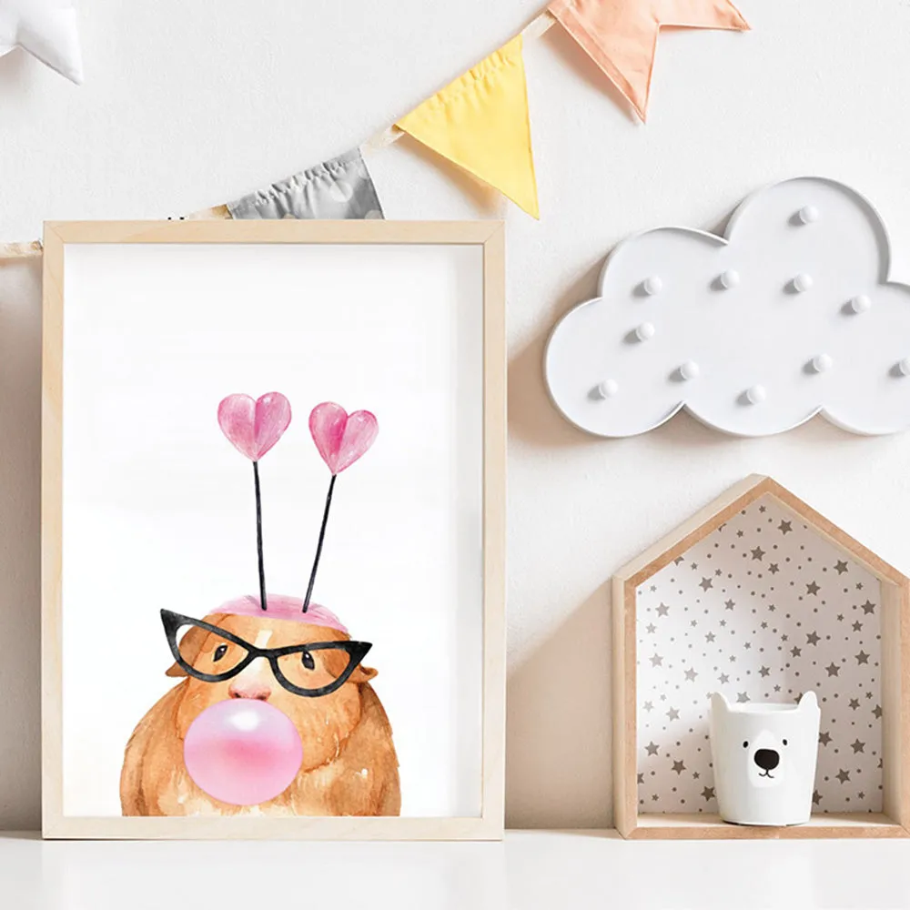 Bubblegum Guinea Pig Retro Sunnies | Pink Bubble - Art Print