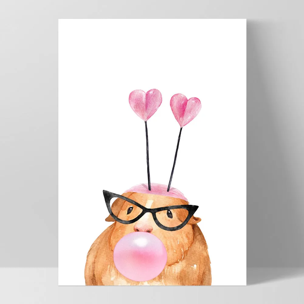 Bubblegum Guinea Pig Retro Sunnies | Pink Bubble - Art Print