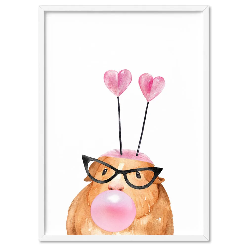 Bubblegum Guinea Pig Retro Sunnies | Pink Bubble - Art Print