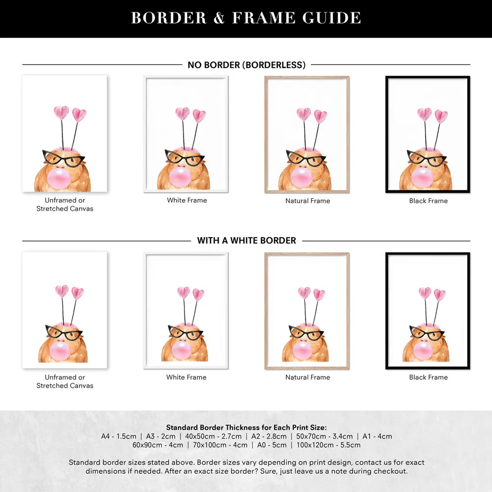 Bubblegum Guinea Pig Retro Sunnies | Pink Bubble - Art Print