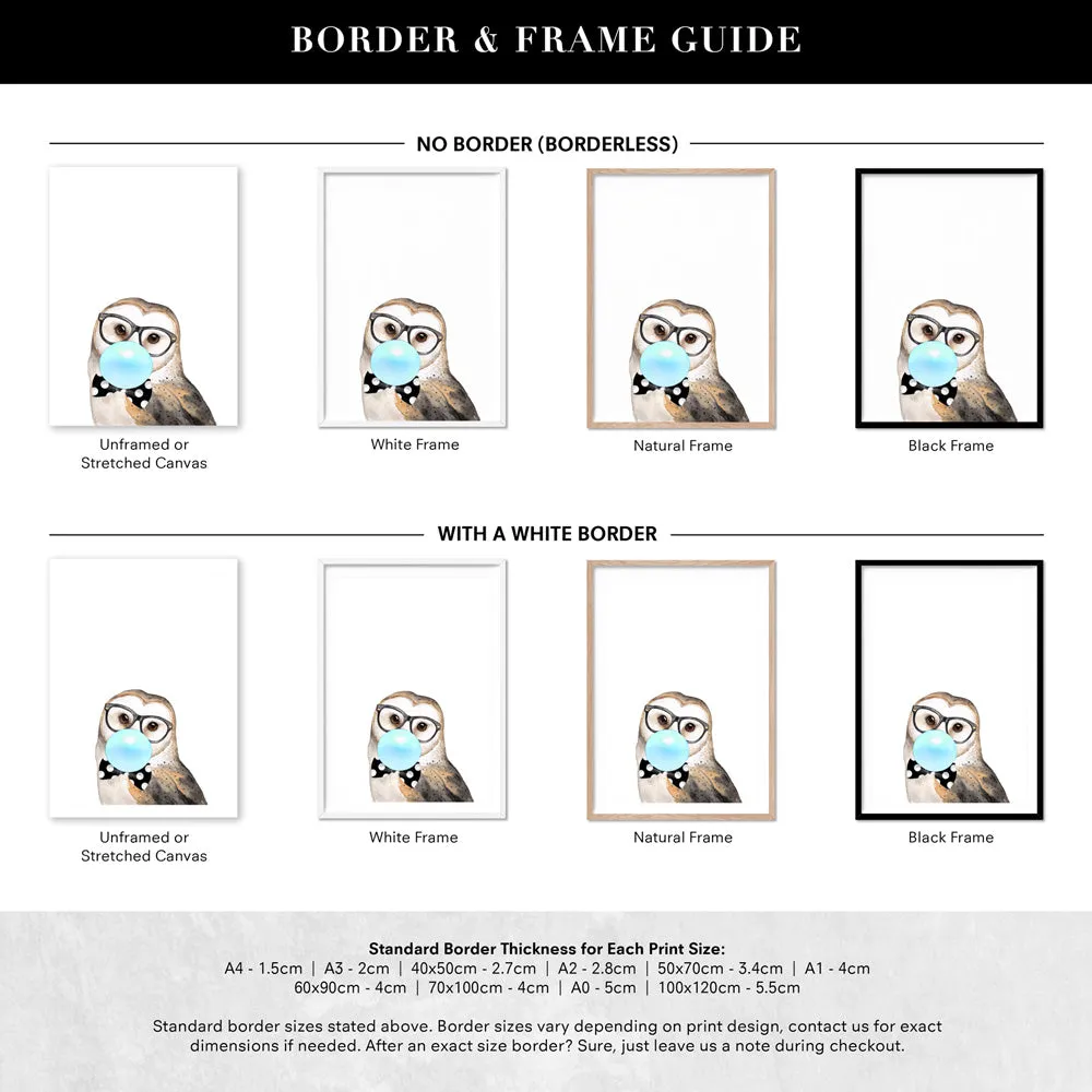 Bubblegum Wise Owl | Blue Bubble - Art Print