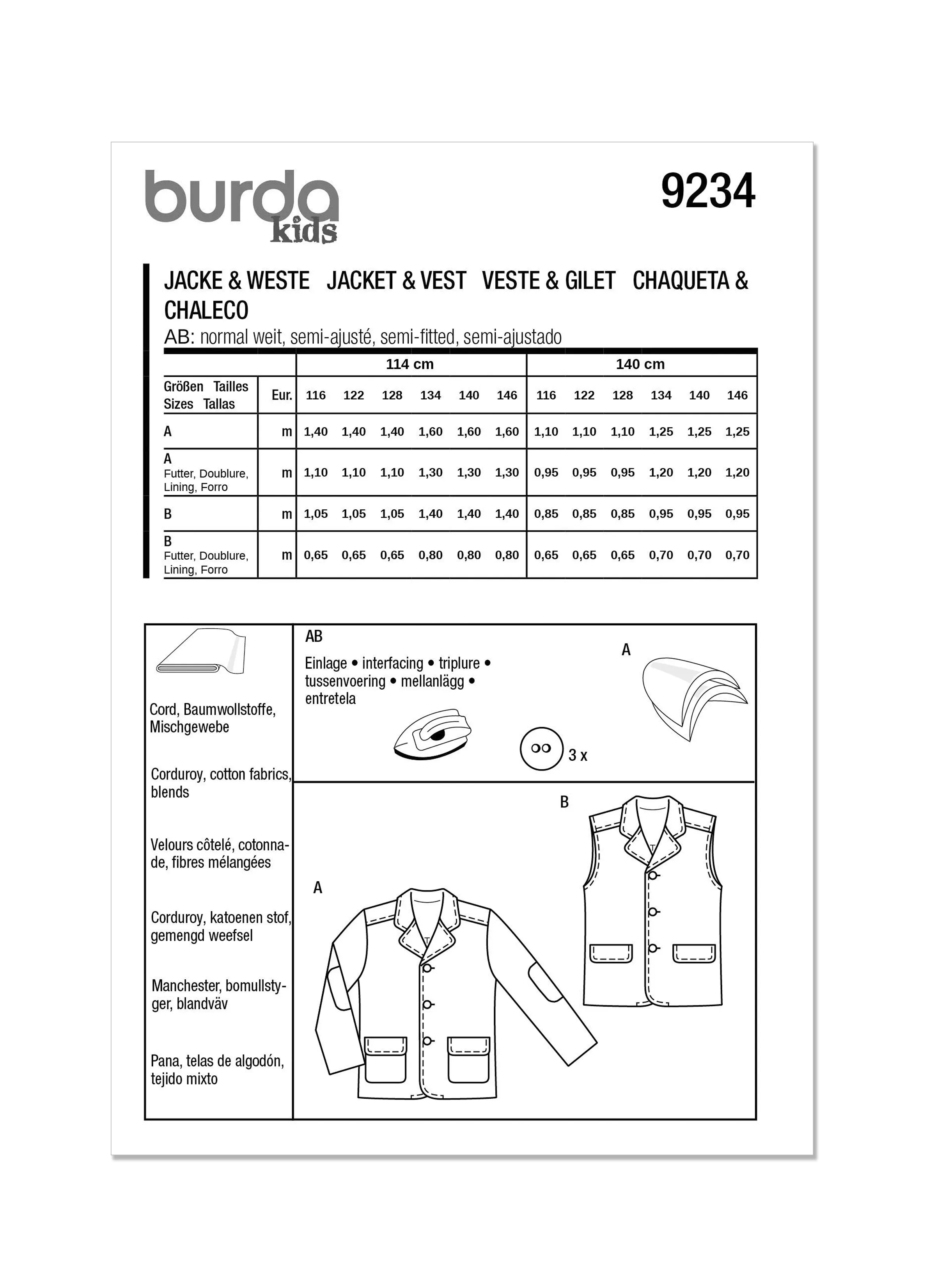 Burda Child Jacket & Waistcoat 9234