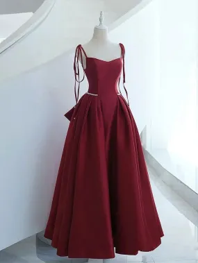 Burgundy A-Line Long Prom Dress Evening Gown with Pearls,DP1074