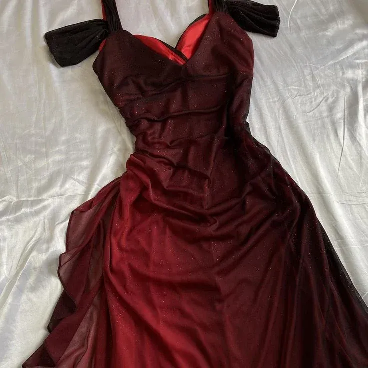 Burgundy Off Shoulder Ruffles Vintage Long Prom Dress, DP2493