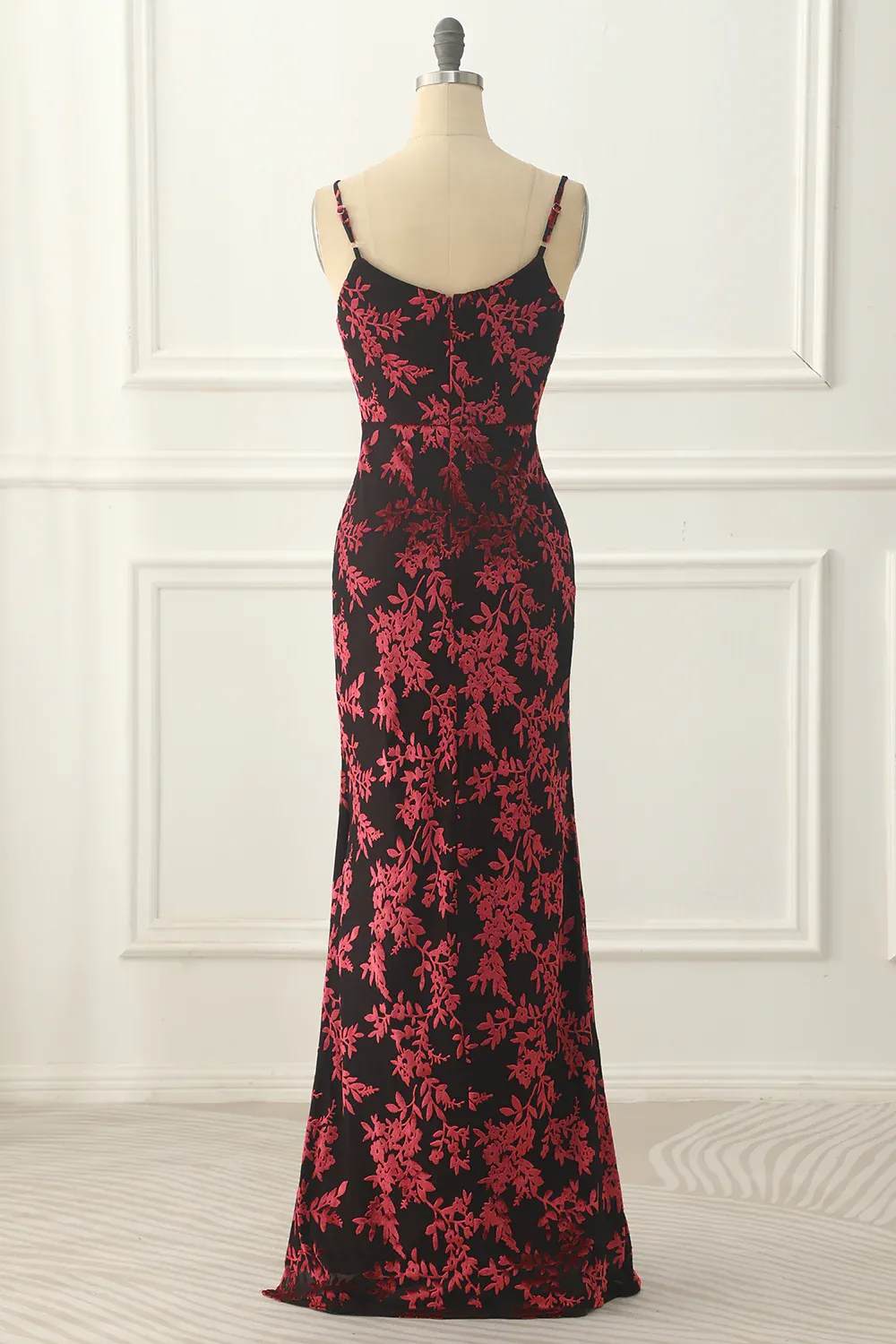 Burgundy Sheath Floral Burnout Velvet Long Prom Dress Formal Party Dress,DP1627