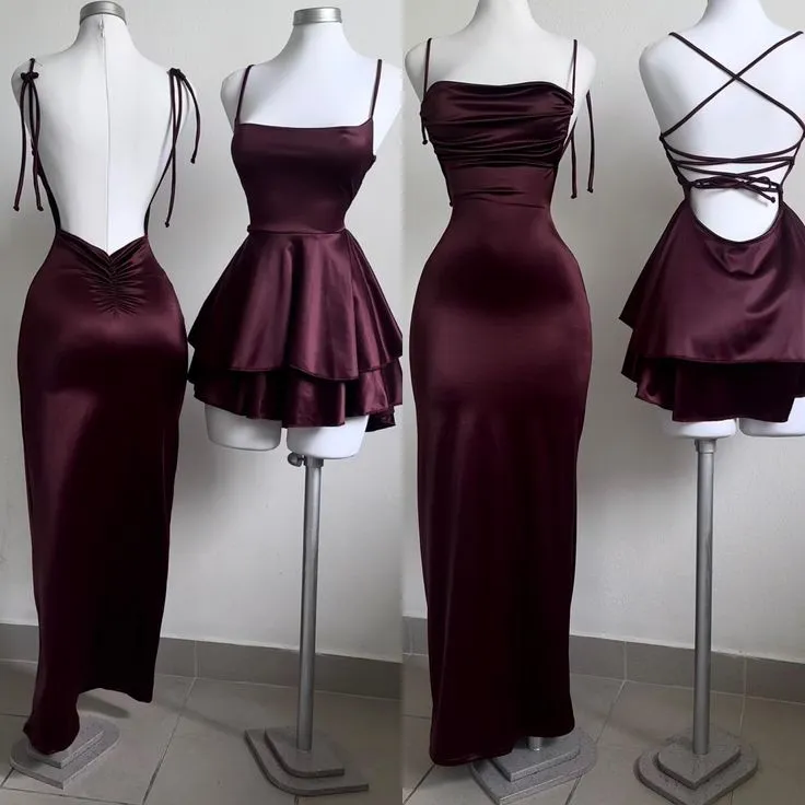 Burgundy Sheath Straps Long Party Dress Birthday Outfits, DP3101