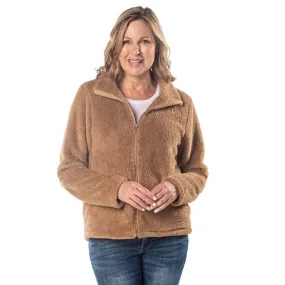 Camel Teddy Bear Sherpa Fleece Full Zip Jacket