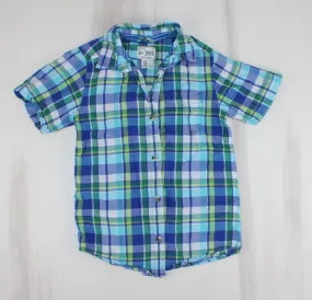 CHILDRENS PLACE BLUE & GREEN PLAID TOP 5/6Y EUC