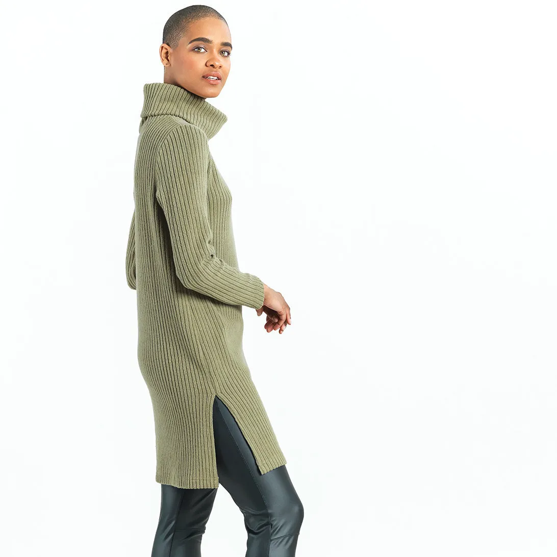 Chunky Ribbed - Cowl Turtleneck Sweater Tunic - Olive - Final Sale!