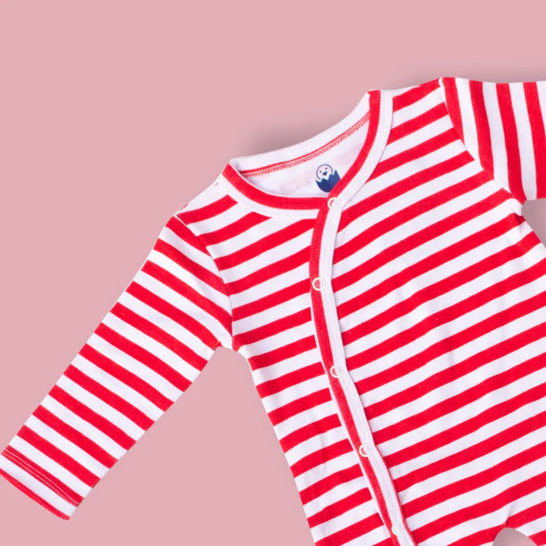 Cotton - Sleep Suit Red & White Romper