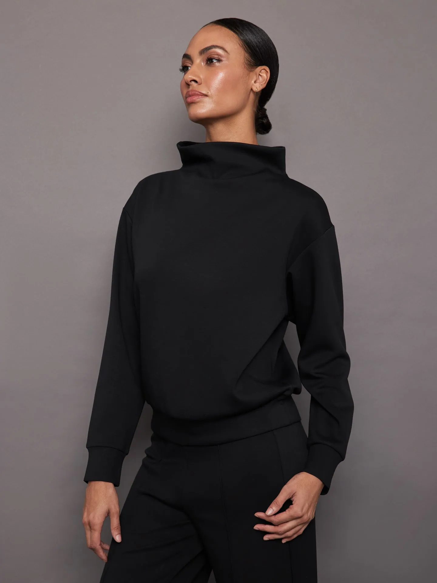 Cowl Neck Knit Sweatshirt - Black