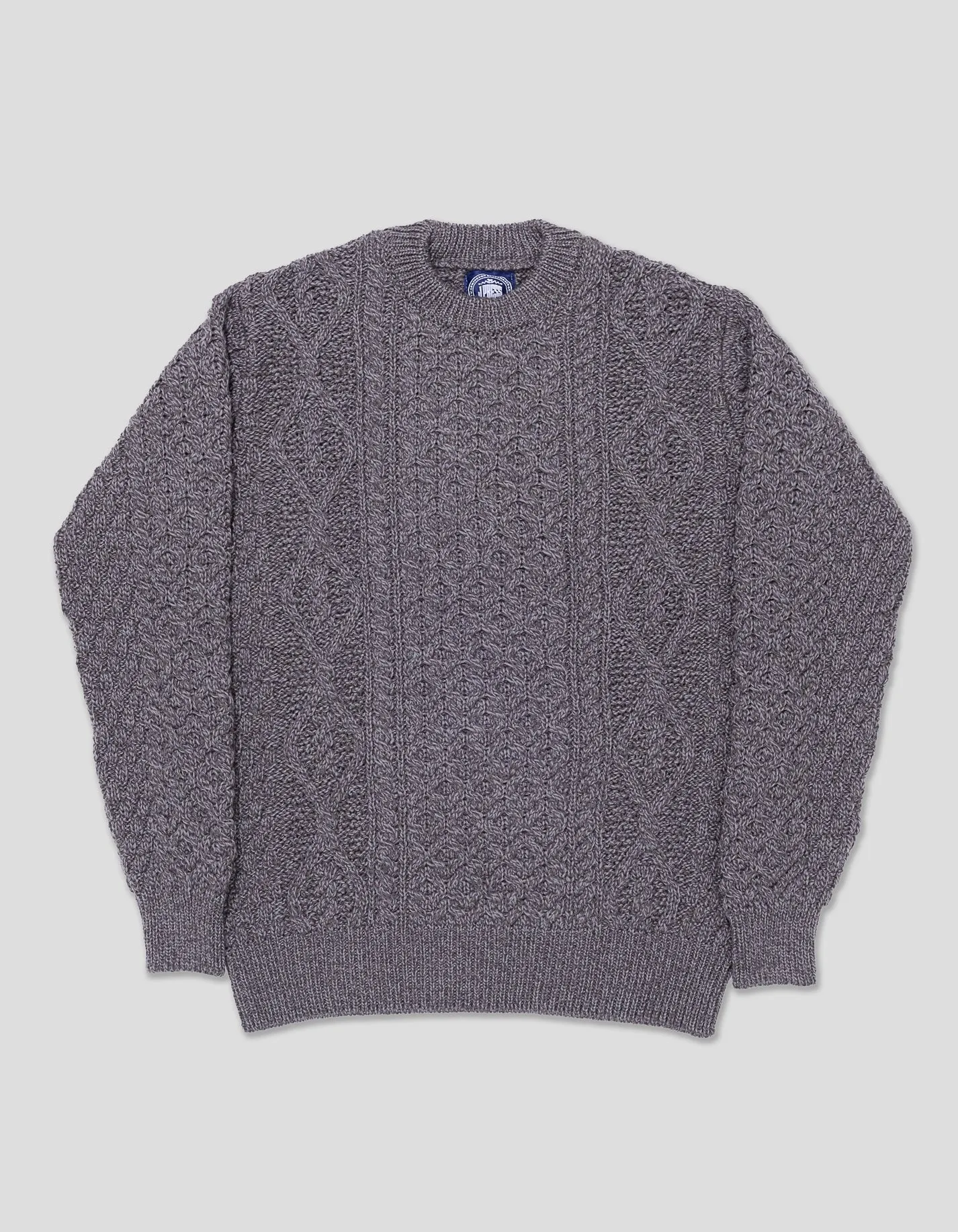 CREW NECK ARAN CABLE SWEATER - CHARCOAL