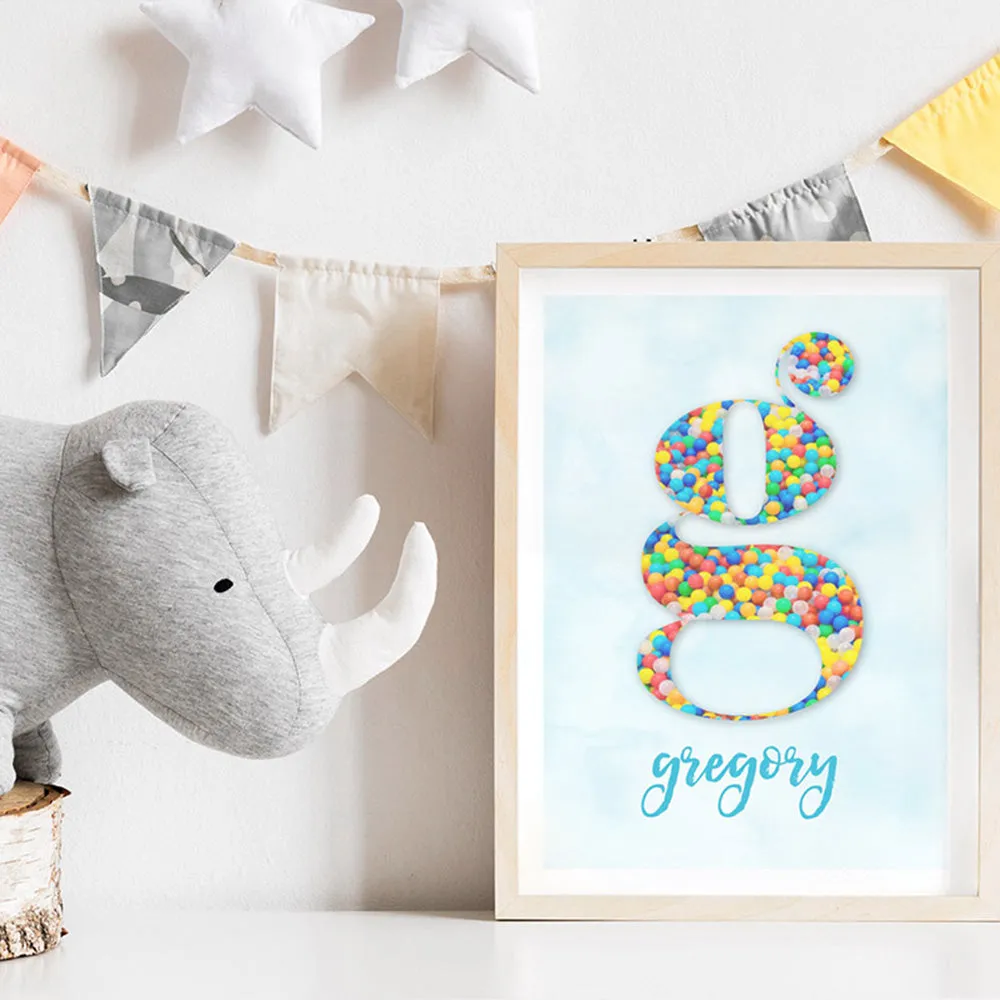 Custom Kids Bright Sprinkles | Initial & Name  - Art Print