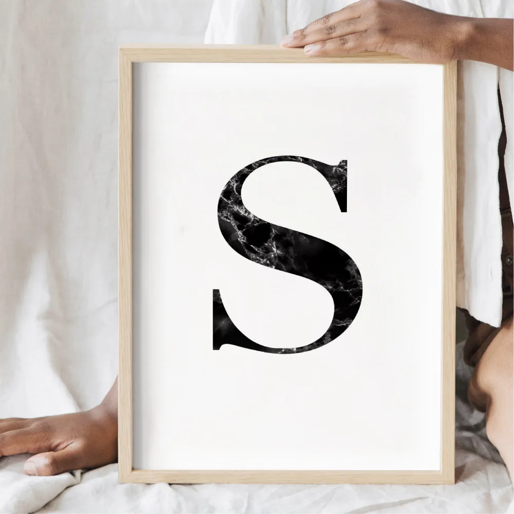 Custom Personalised Black Marble Initial - Art Print