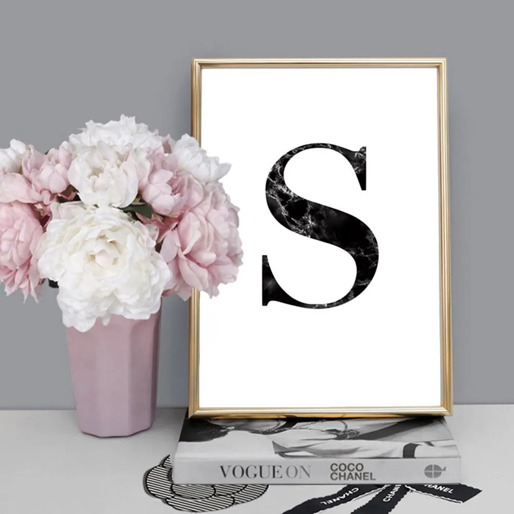 Custom Personalised Black Marble Initial - Art Print