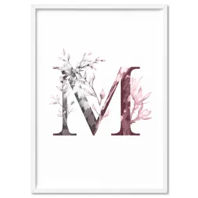 Custom Personalised Floral Watercolour Grey & Blush Initial - Art Print