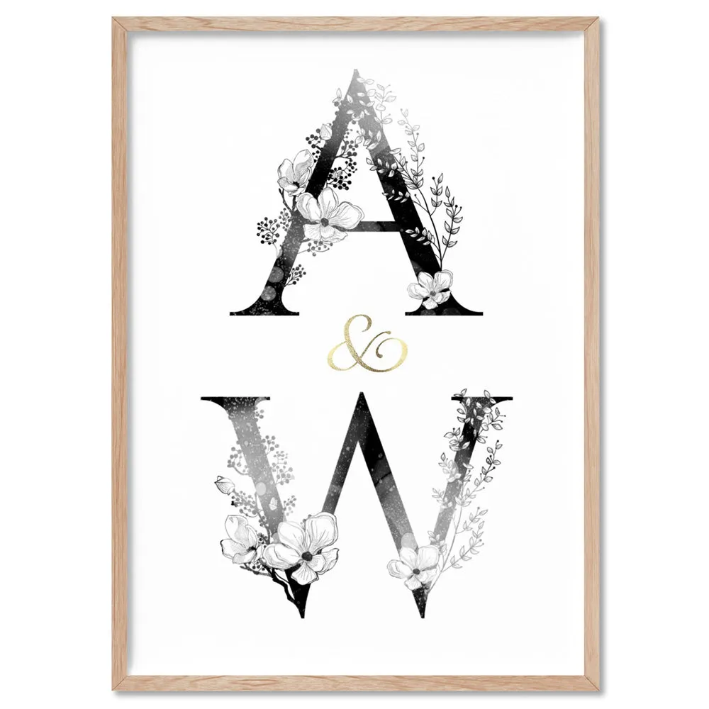 Custom Personalised Floral Watercolour Initials - Art Print