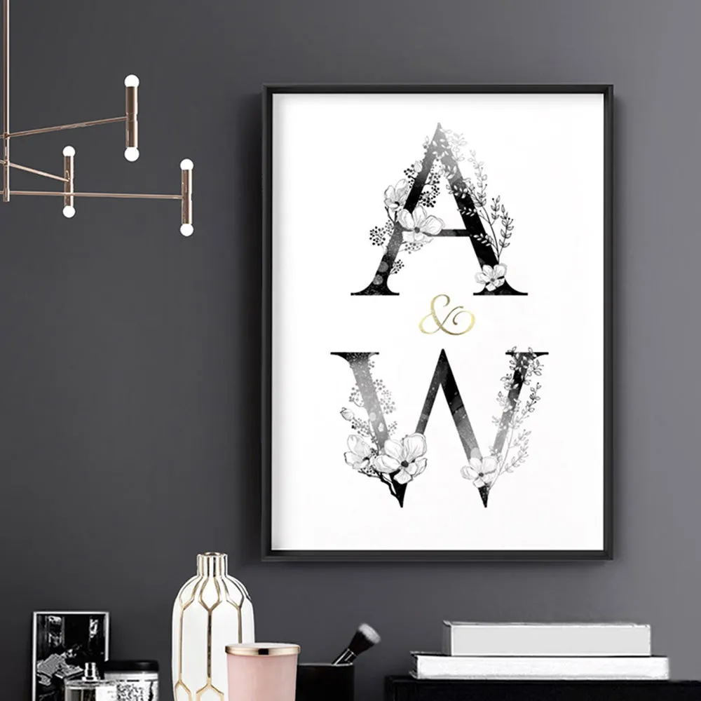 Custom Personalised Floral Watercolour Initials - Art Print