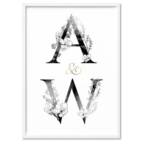 Custom Personalised Floral Watercolour Initials - Art Print