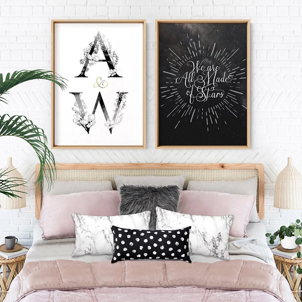 Custom Personalised Floral Watercolour Initials - Art Print