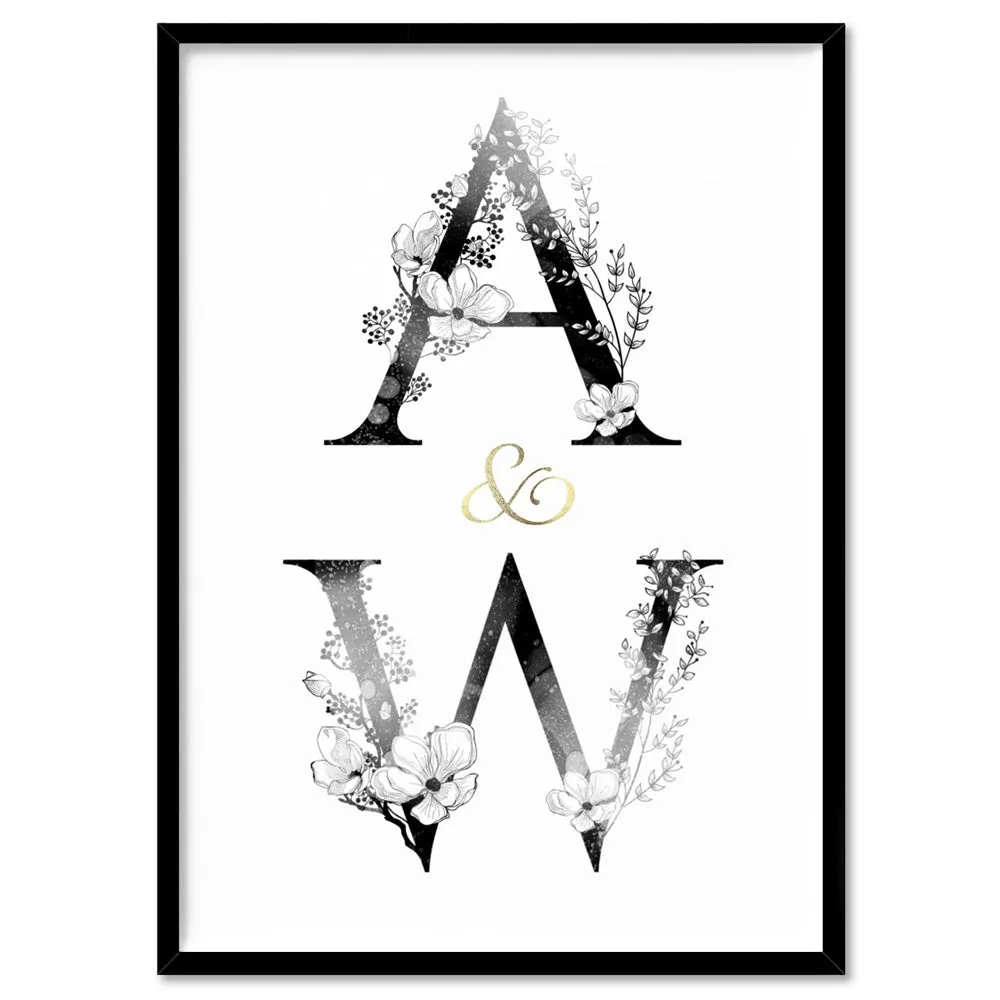 Custom Personalised Floral Watercolour Initials - Art Print