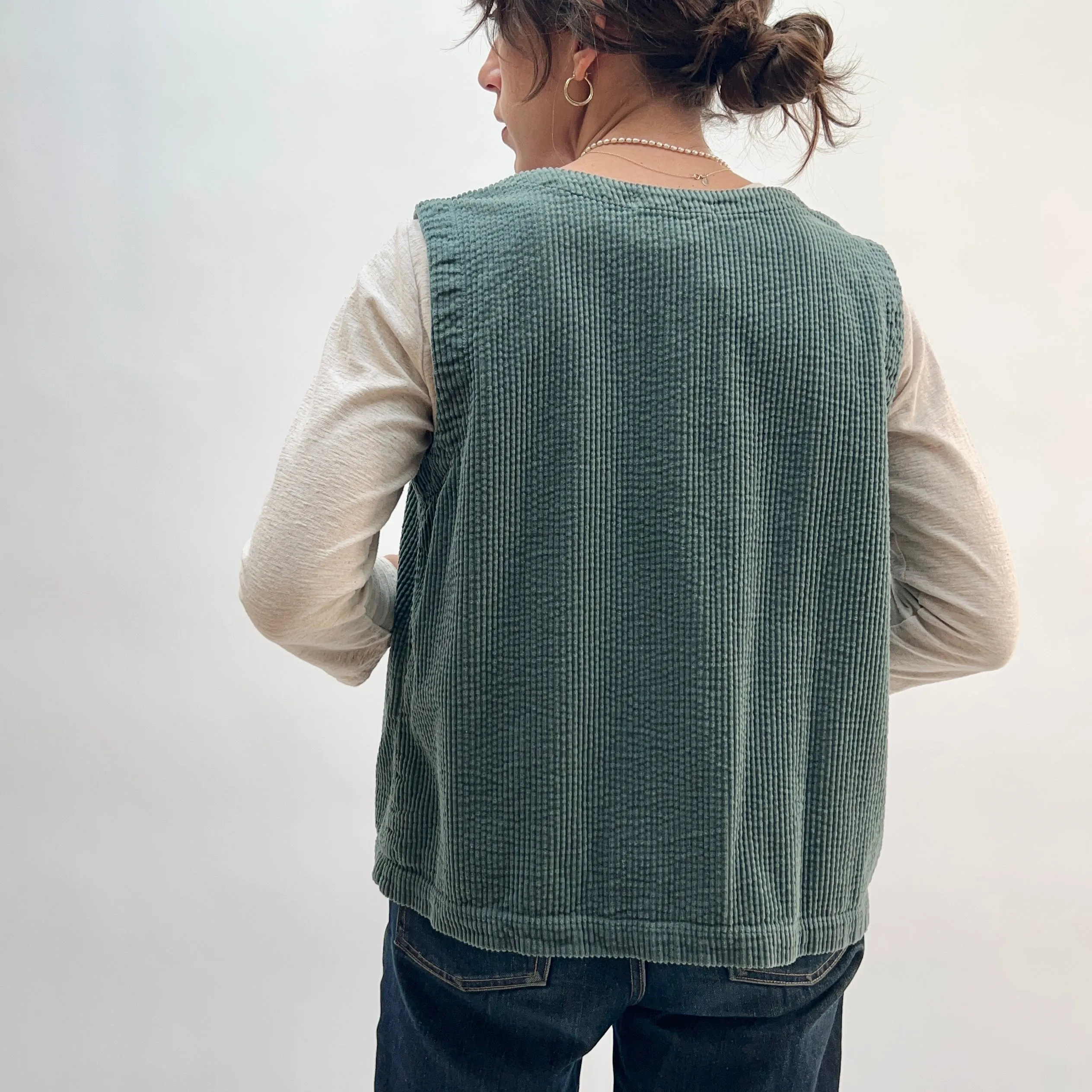 Cut Loose | Lux Corduroy V-Neck Button-Down Vest in Myrtle