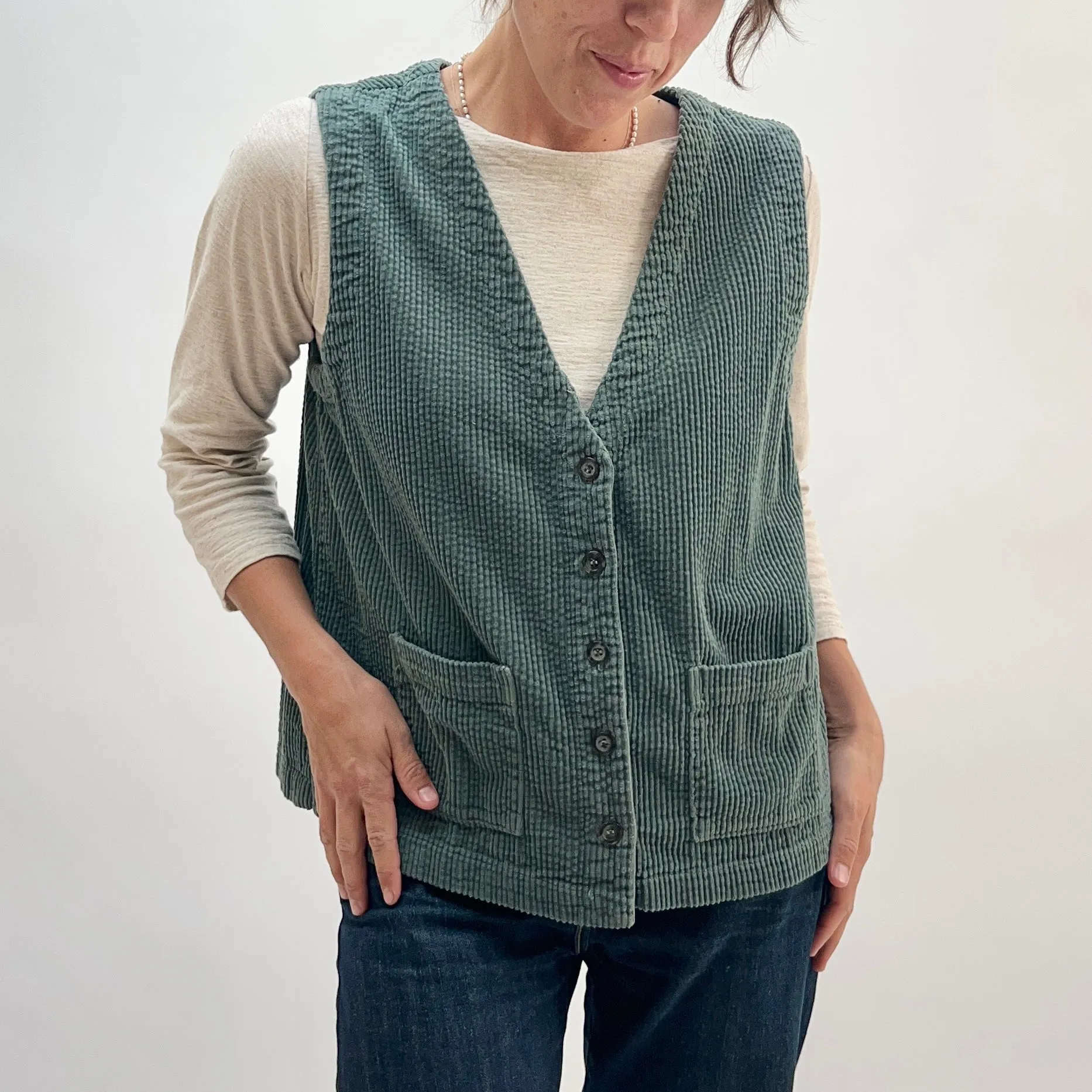 Cut Loose | Lux Corduroy V-Neck Button-Down Vest in Myrtle