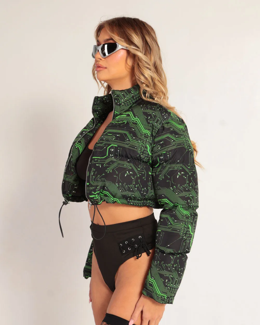 Cyber Matrix Cropped Puffer Jacket