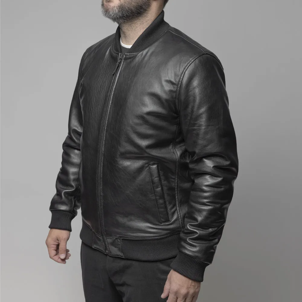 Dravis Mens Leather Bomber Jacket