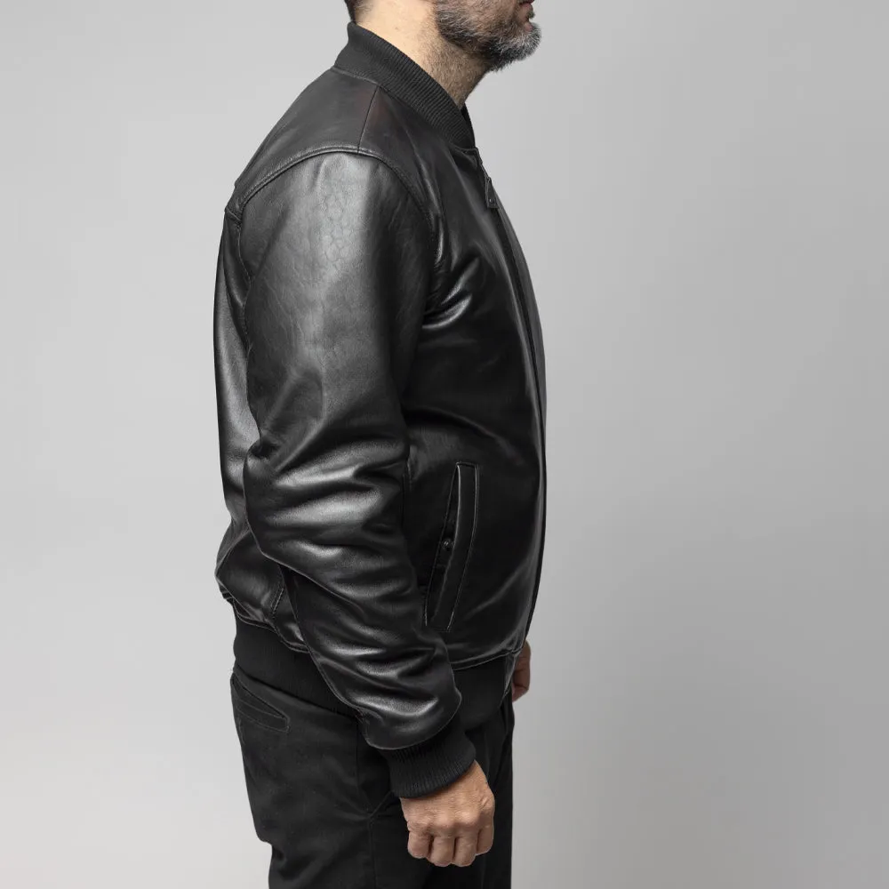 Dravis Mens Leather Bomber Jacket