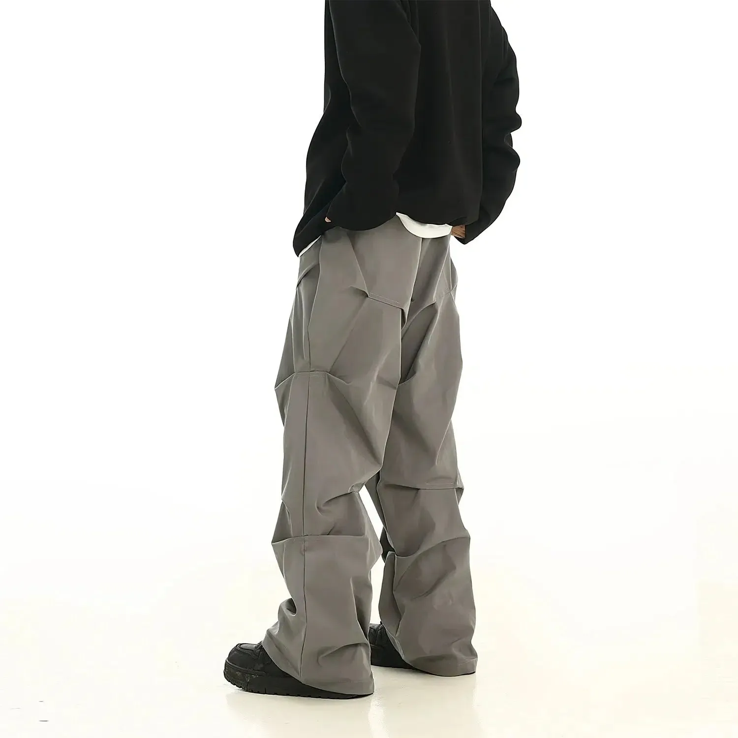 Drawstring Pleated Straight Parachute Pants