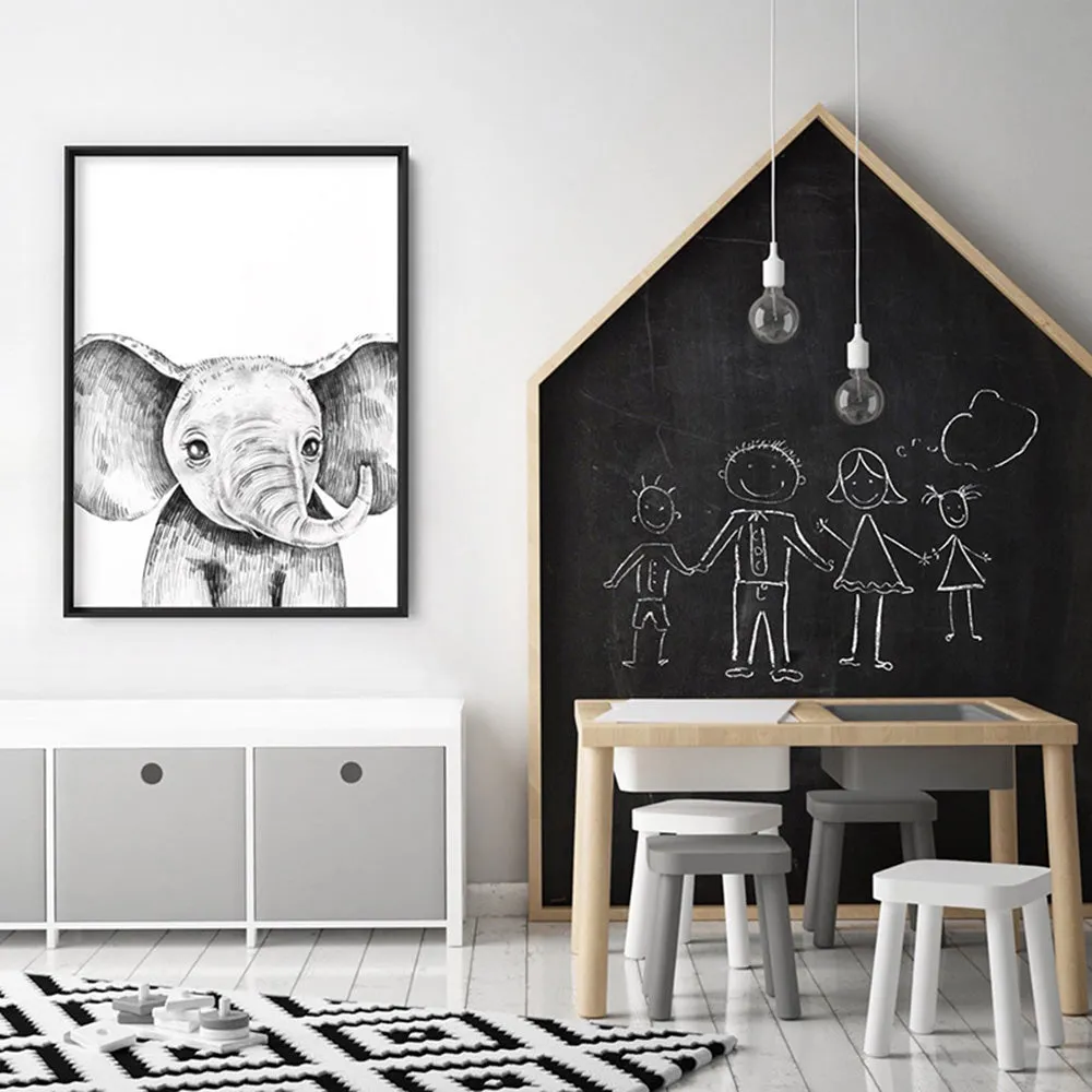 Elephant Baby Peek a Boo Animal - Art Print