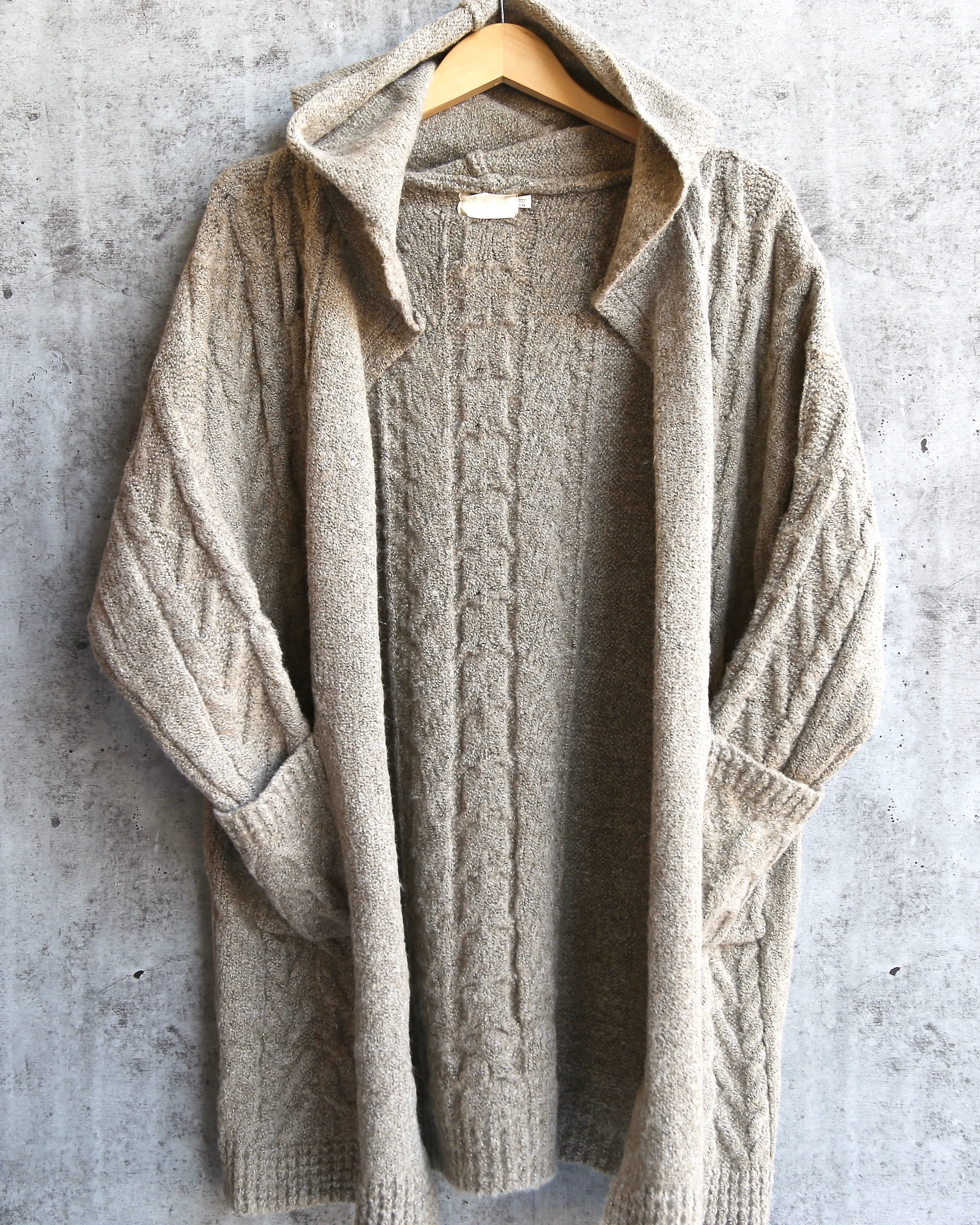 Final Sale - Dreamers - Knit Open Cardigan With Hoodie in Mocha