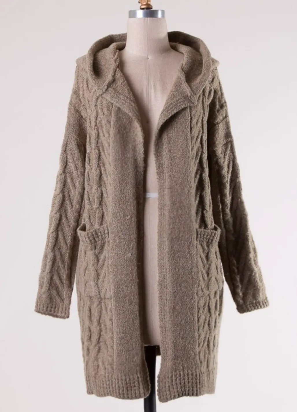 Final Sale - Dreamers - Knit Open Cardigan With Hoodie in Mocha