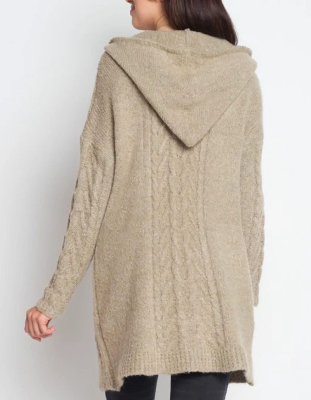 Final Sale - Dreamers - Knit Open Cardigan With Hoodie in Mocha